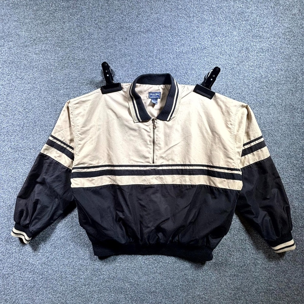 VTG Winner Mate Windbreaker Jacket Men's Large Beige Black Colorblock 1/4 Zip